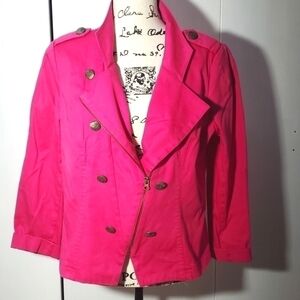 Twiggy London- Women's Bright Pink Coat Jacket Metal buttons Moto Sz.Large